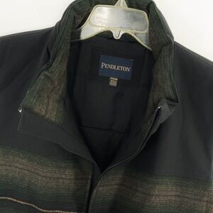 Pendleton Men's XXL Wool Blend Vest Green Black Full Zip Stripes Outdoor Western